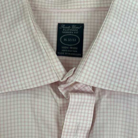 Pronto Uomo Platinum Modern Fit Pink Check Dress Shirt 16 32/33 Non-Iron - Picture 3 of 3